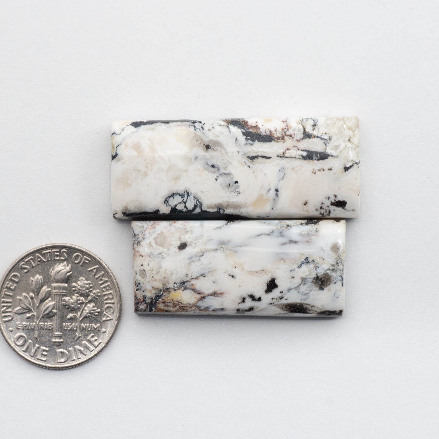 These Natural White Buffalo Cabochons have a glossy finish and are backed for added strength. Mined in Nevada, USA these stones are similar to turquoise used for jewelry making.
