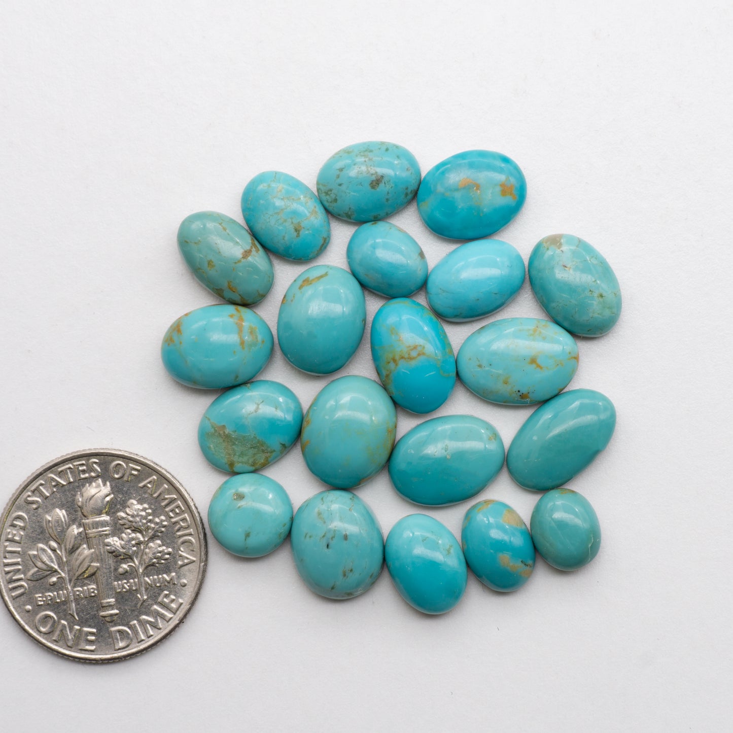 These beautiful blue green turquoise cabochons have a glossy finish and are backed for added strength. Mined in Colorado, USA. Similar to Royston turquoise used for jewelry making.