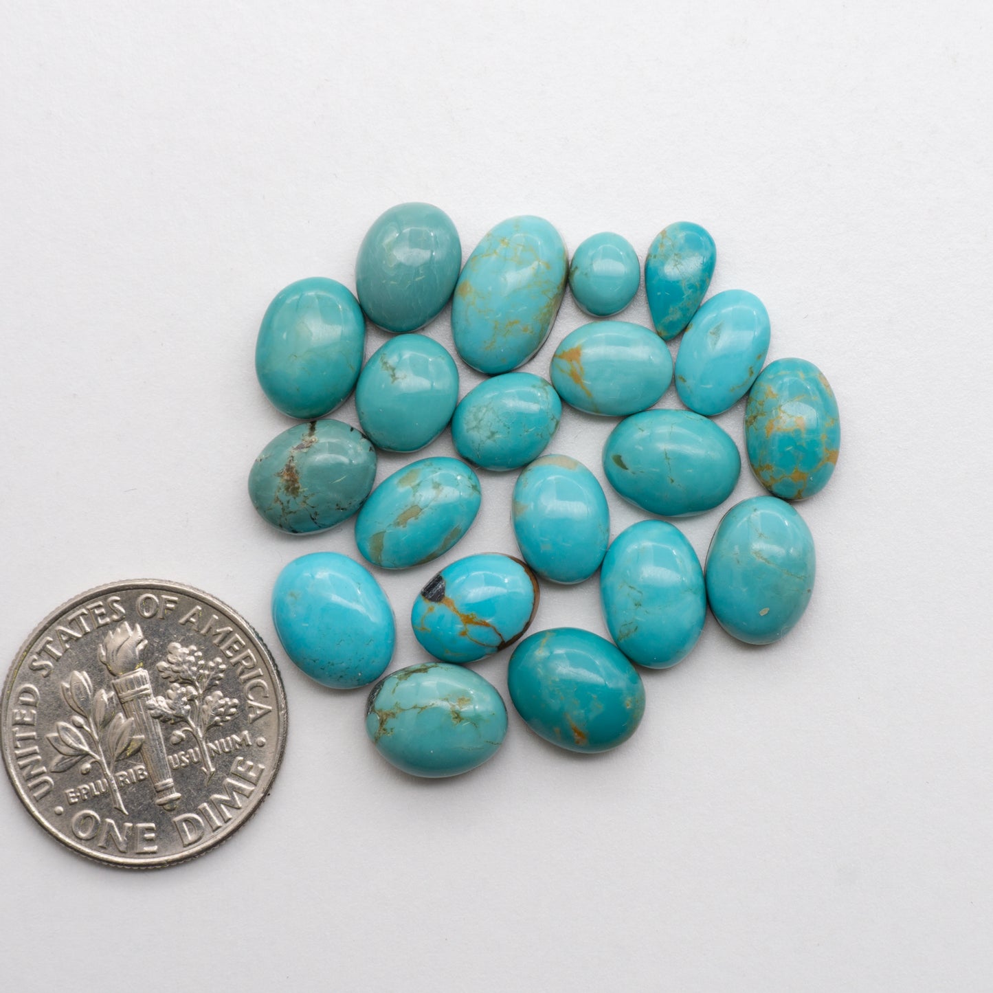 These beautiful blue green turquoise cabochons have a glossy finish and are backed for added strength. Mined in Colorado, USA. Similar to Royston turquoise used for jewelry making.