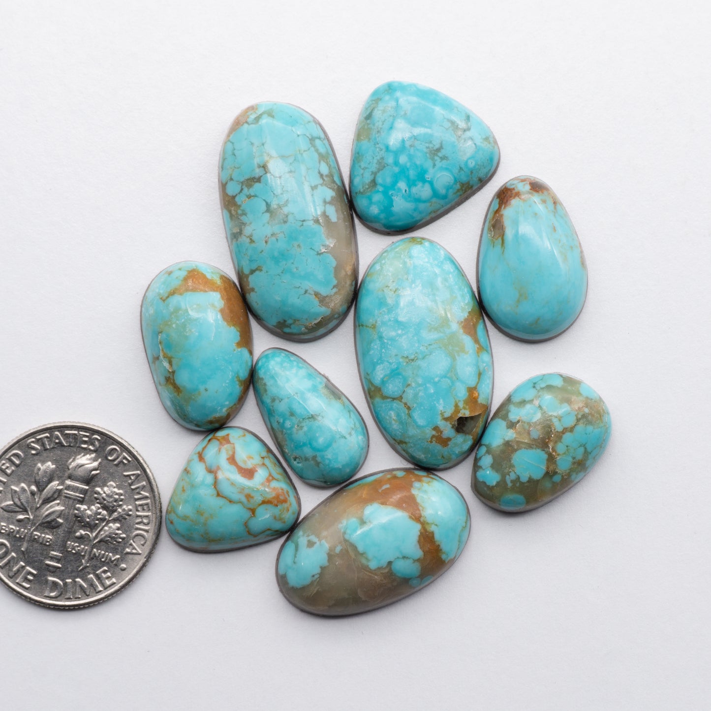 Cumpas Turquoise cabochons have a glossy finish and are backed for added strength. Cumpas Turquoise is mined in Sonora, Mexico.