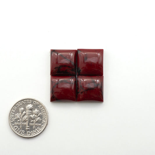 Bloody Bison Jasper is a composite stone with a vibrant red hue and black matrix that creates a strong impression and a touch of opulence to any jewelry piece.