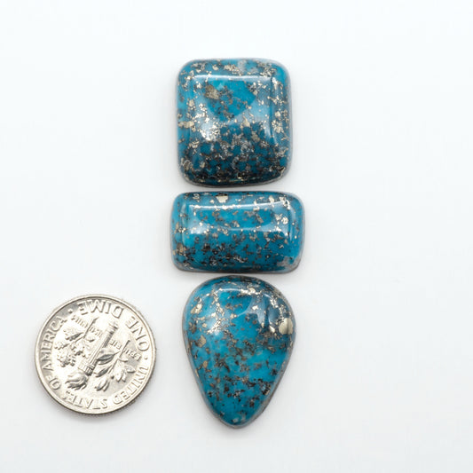 Nacozari turquoise cabochons are striking gemstones known for their vibrant blue to greenish-blue colors and pyrite, these stones are prized in jewelry making.