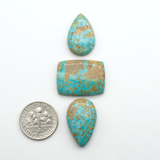 Kingman Turquoise Cabochons are a staple in the jewelry industry, known for their stunning blue-green color. Perfect for necklaces, earrings, and more!