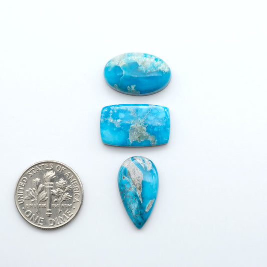 Create stunning handcrafted jewelry with Blue Bird Turquoise Cabochons. Their rich blue color and polish make them perfect for silversmiths and jewelry makers.