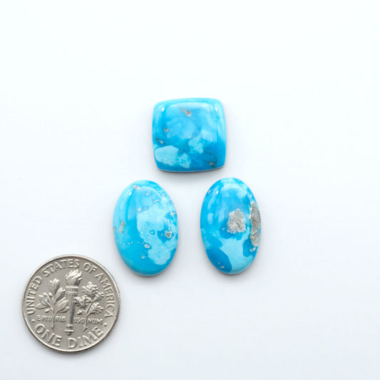 Create stunning handcrafted jewelry with Blue Bird Turquoise Cabochons. Their rich blue color and polish make them perfect for silversmiths and jewelry makers.