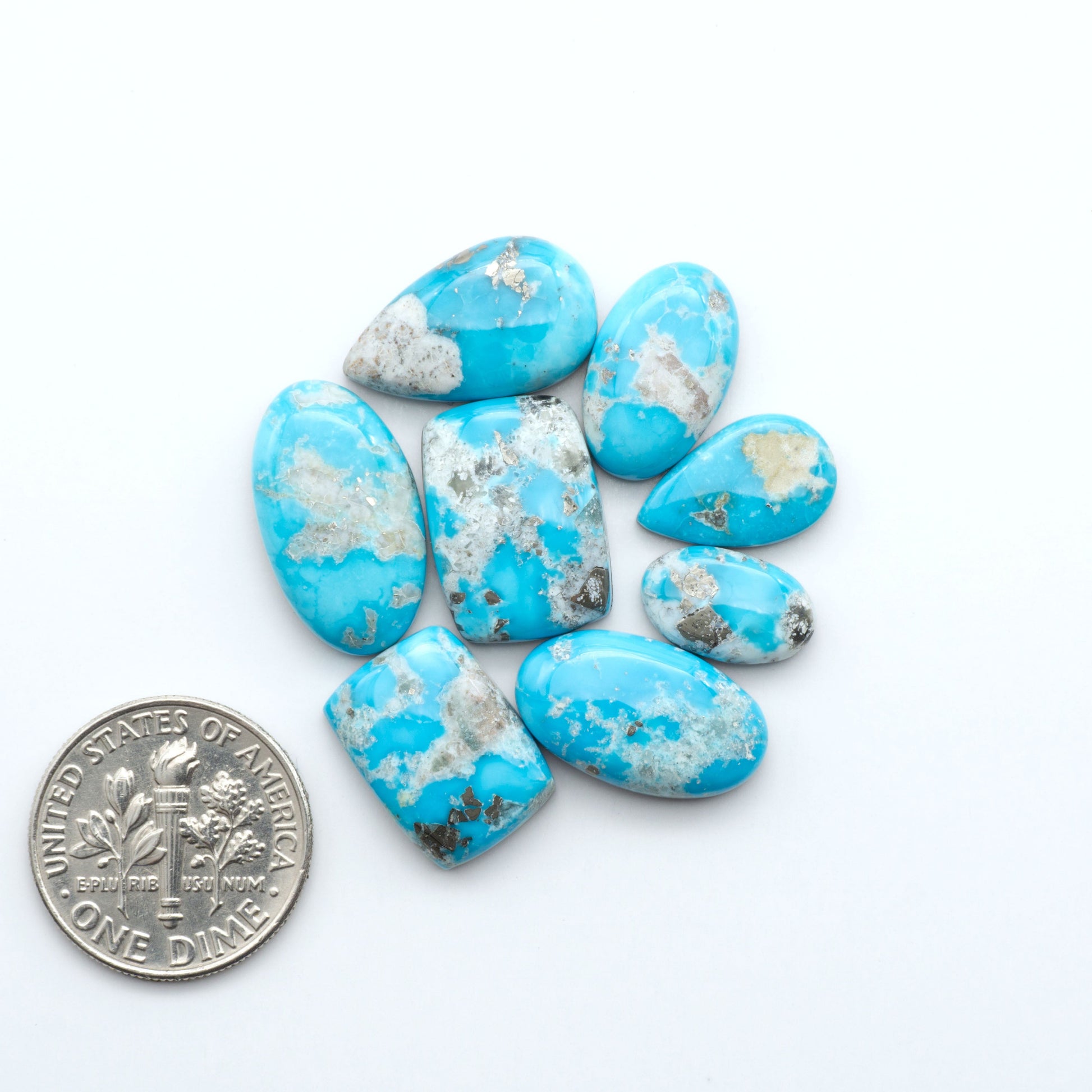 Create stunning handcrafted jewelry with Blue Bird Turquoise Cabochons. Their rich blue color and polish make them perfect for silversmiths and jewelry makers.