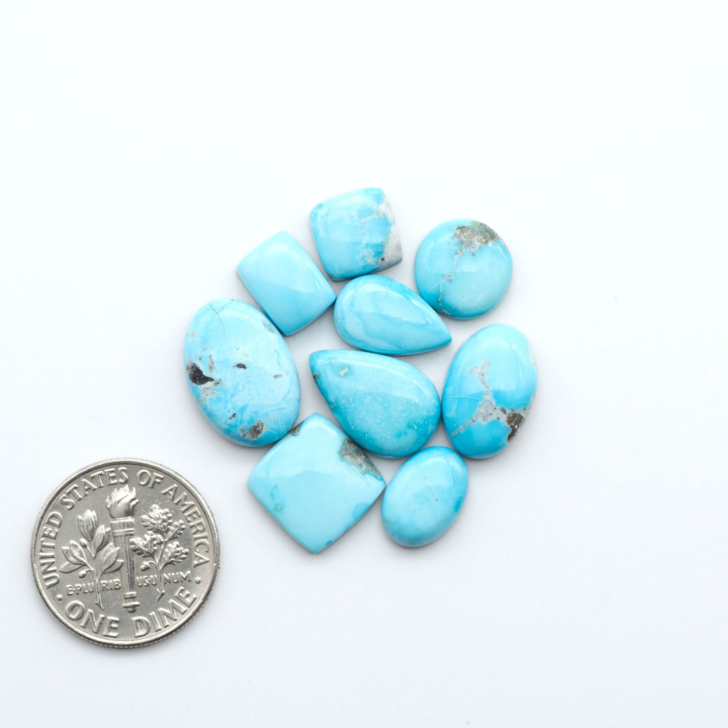Create stunning handcrafted jewelry with Blue Bird Turquoise Cabochons. Their rich blue color and polish make them perfect for silversmiths and jewelry makers.