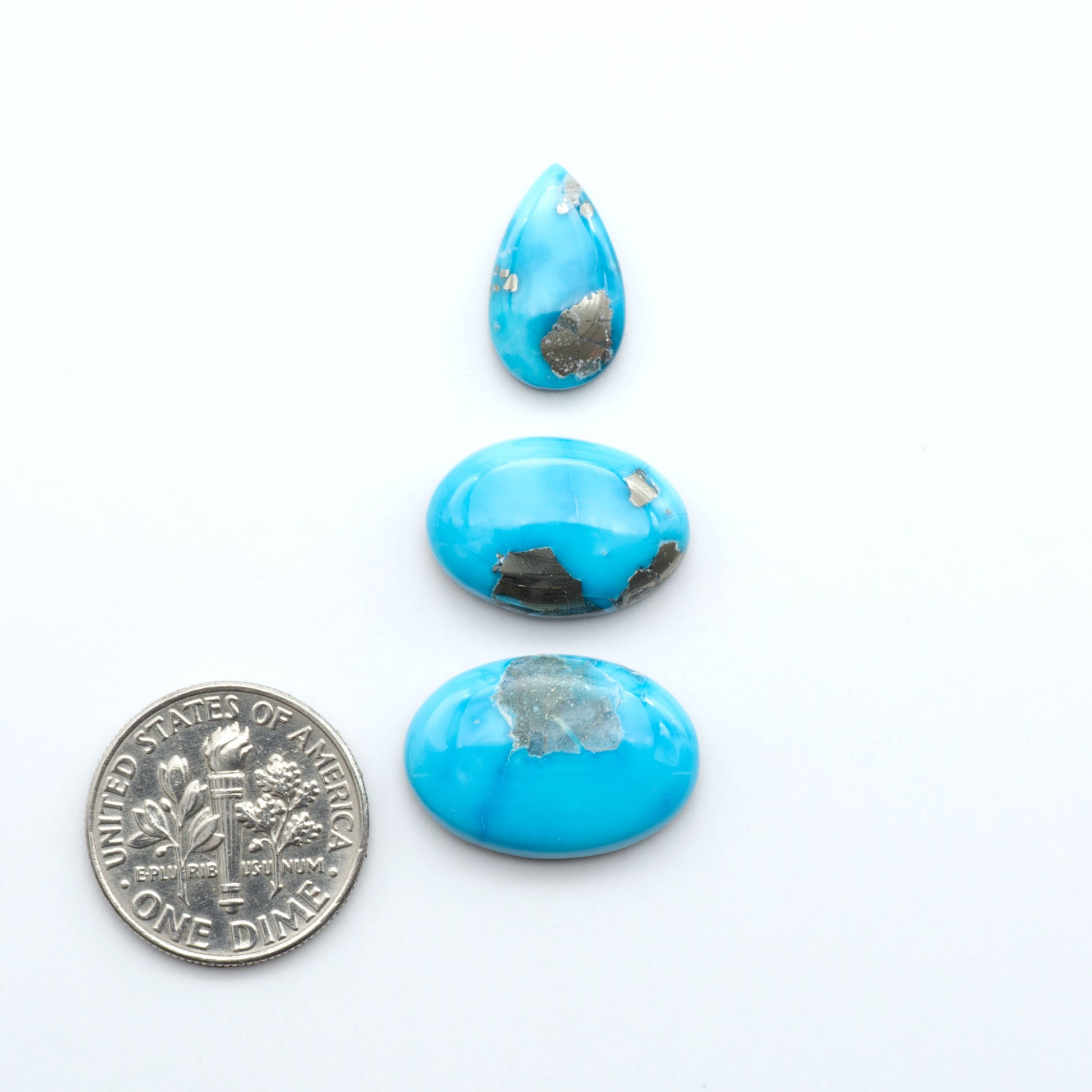 Create stunning handcrafted jewelry with Blue Bird Turquoise Cabochons. Their rich blue color and polish make them perfect for silversmiths and jewelry makers.