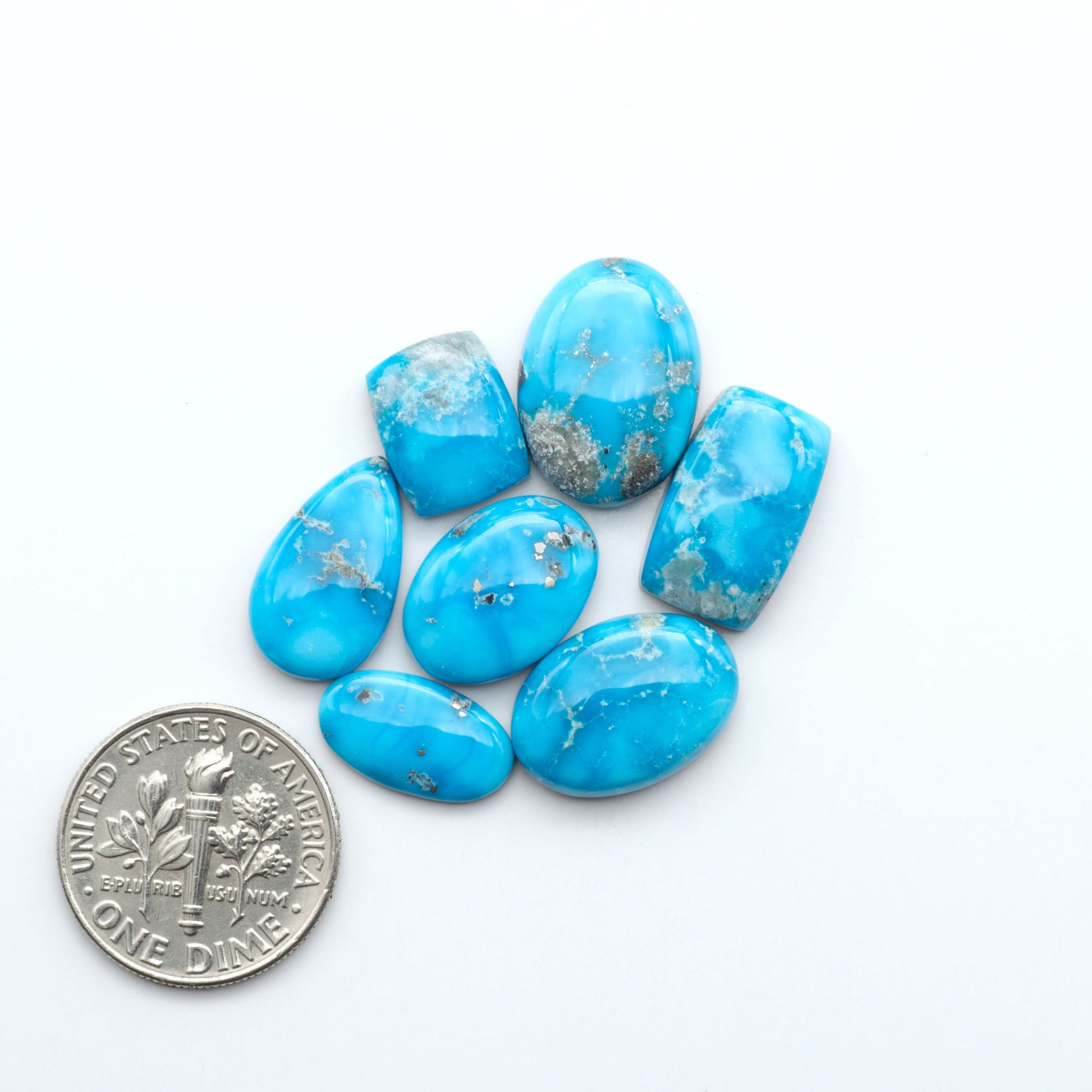 Create stunning handcrafted jewelry with Blue Bird Turquoise Cabochons. Their rich blue color and polish make them perfect for silversmiths and jewelry makers.