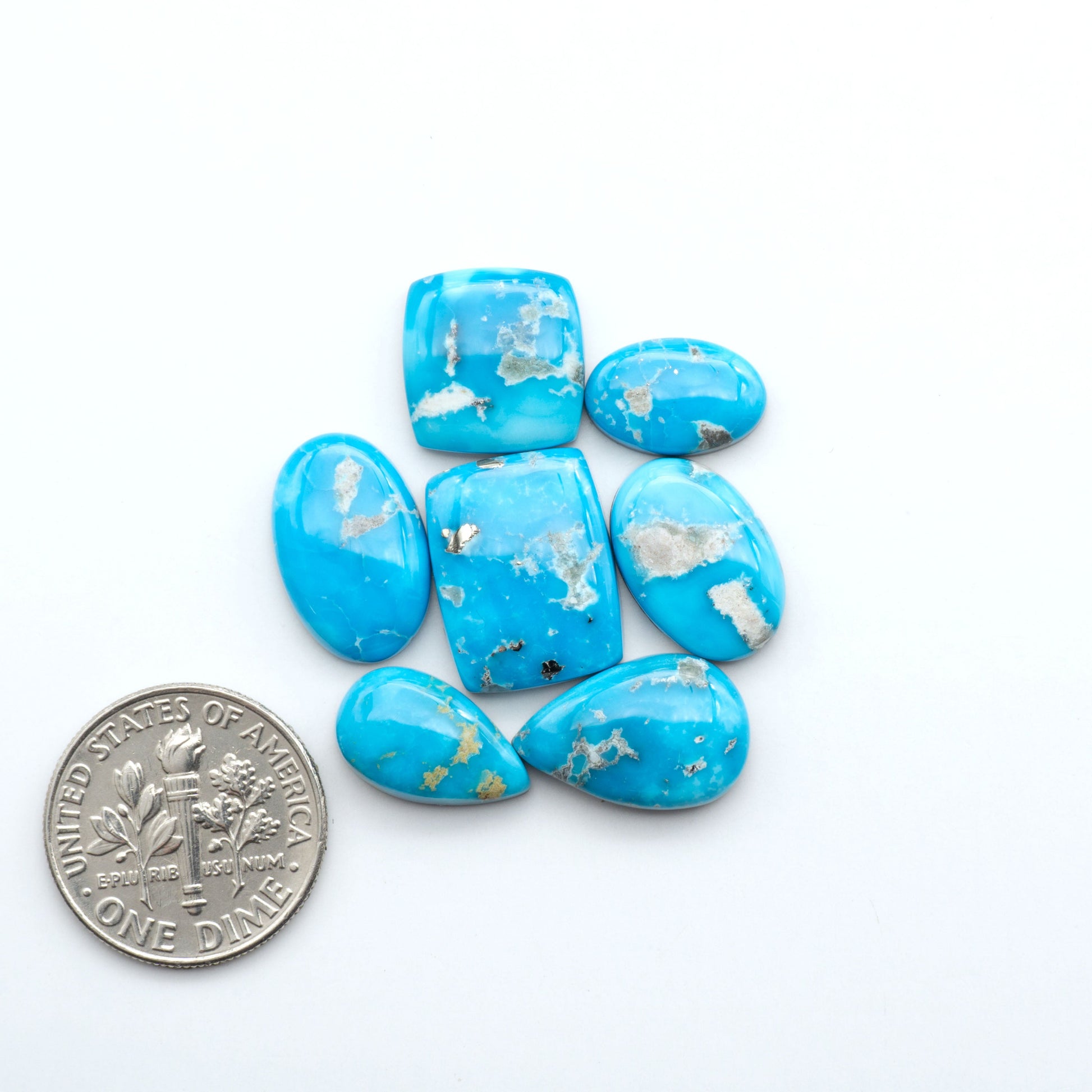 Create stunning handcrafted jewelry with Blue Bird Turquoise Cabochons. Their rich blue color and polish make them perfect for silversmiths and jewelry makers.