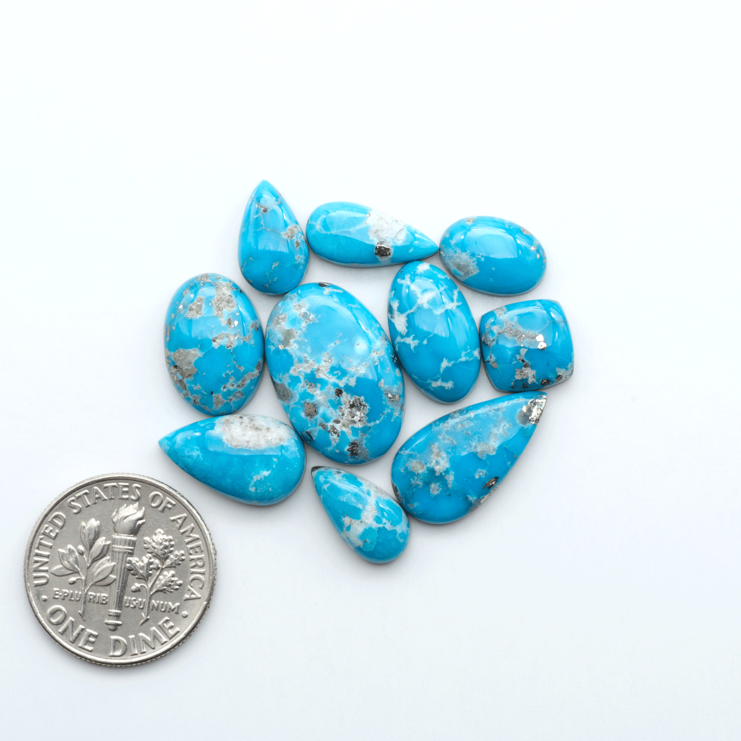 Create stunning handcrafted jewelry with Blue Bird Turquoise Cabochons. Their rich blue color and polish make them perfect for silversmiths and jewelry makers.