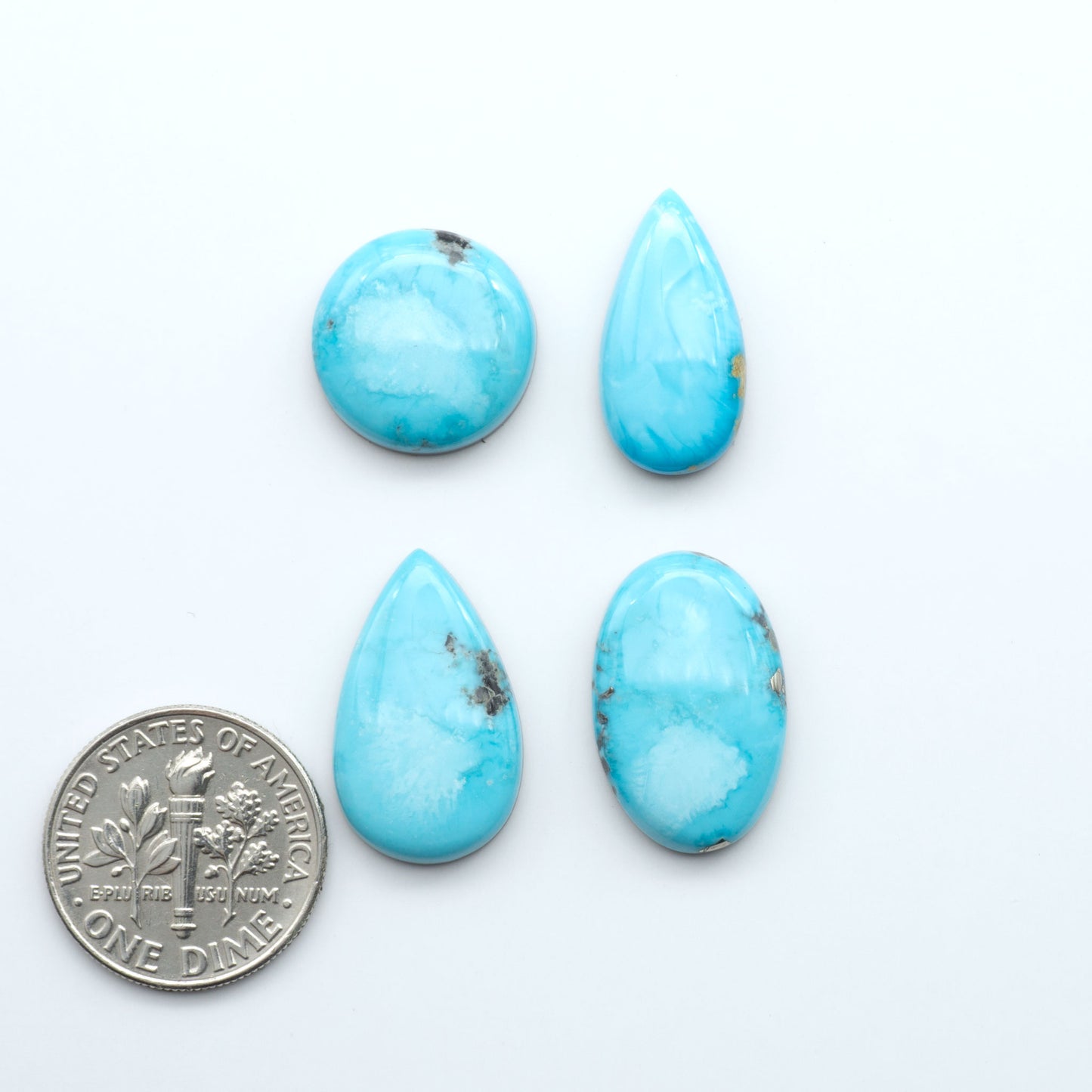 Create stunning handcrafted jewelry with Blue Bird Turquoise Cabochons. Their rich blue color and polish make them perfect for silversmiths and jewelry makers.