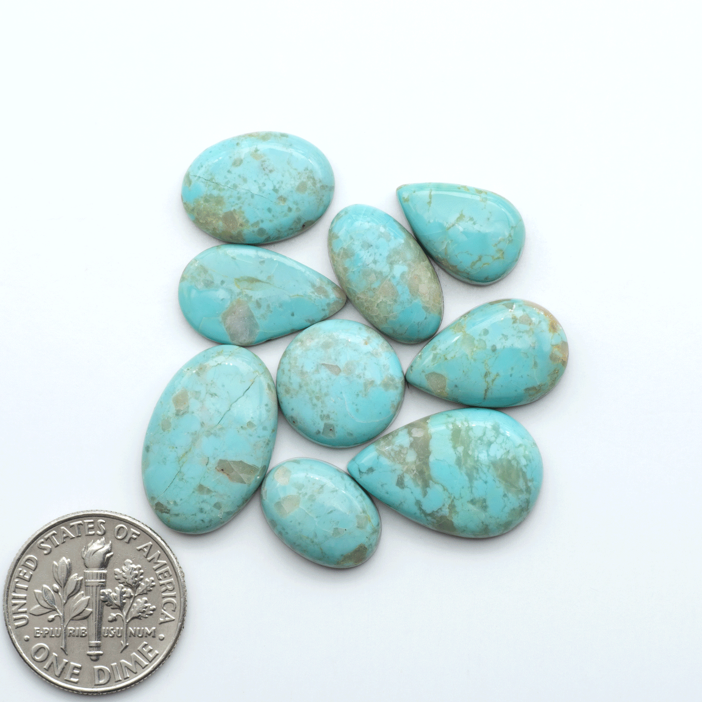 Add a touch of beauty to your collection with our stunning Pilot Mountain Turquoise Cabochons. Perfect for jewelry making each piece is truly one-of-a-kind.