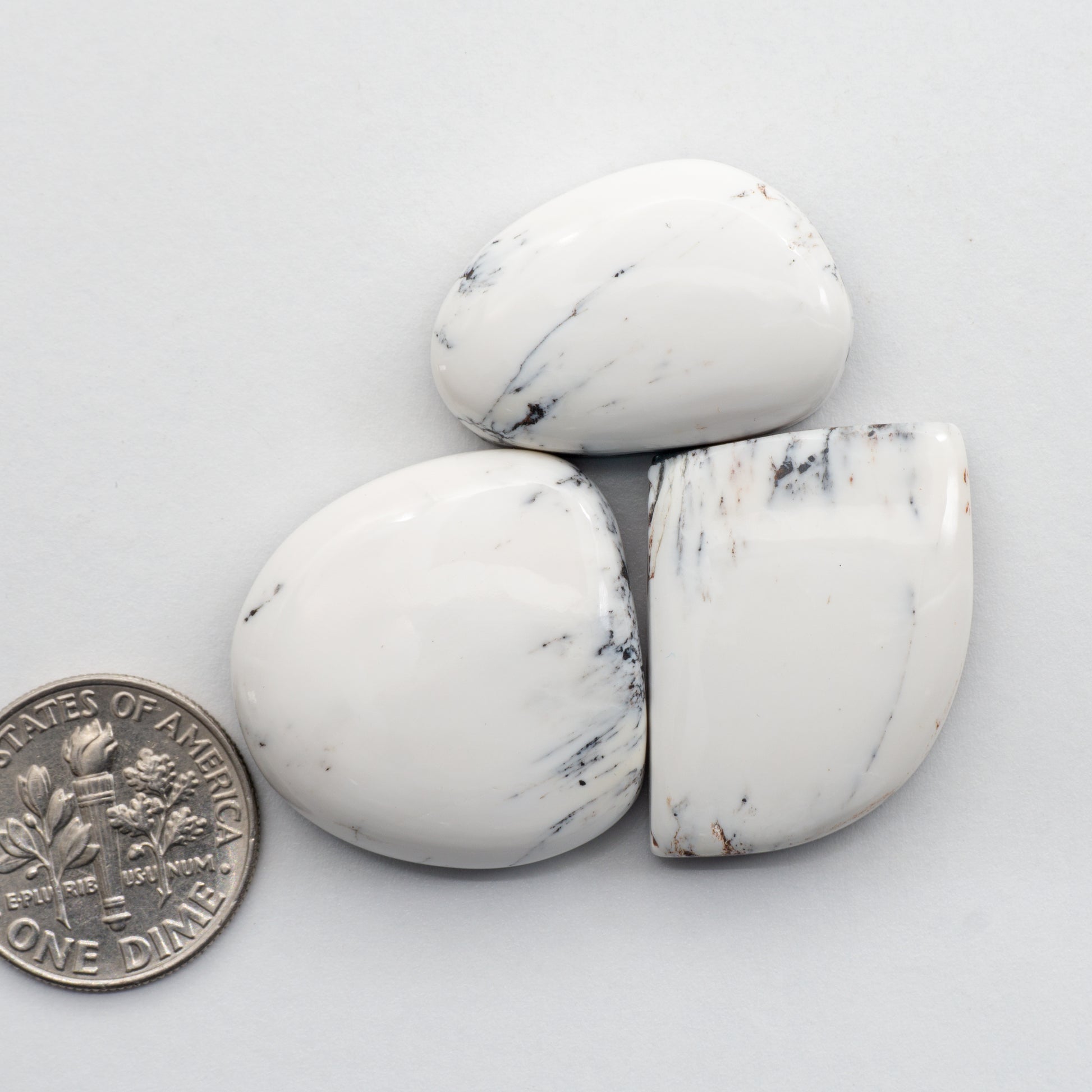 These Natural White Buffalo Cabochons have a glossy finish and are backed for added strength. Mined in Nevada, USA these stones are similar to turquoise used for jewelry making.