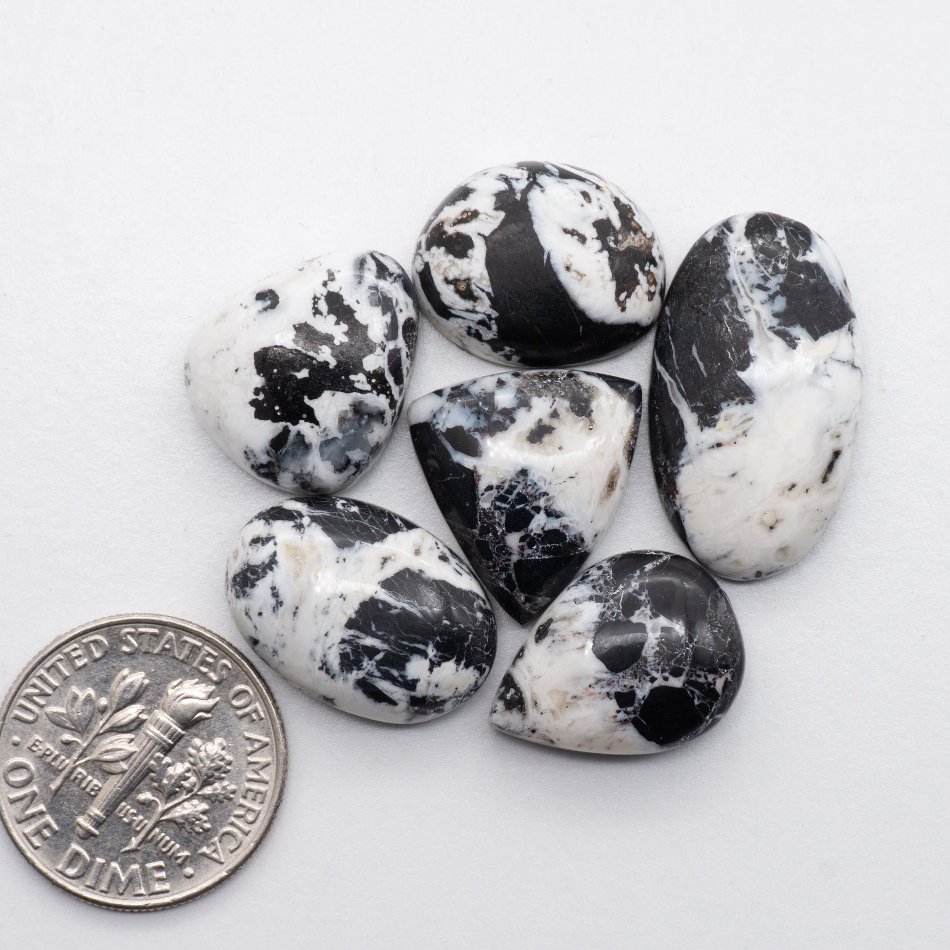 White Buffalo Cabochons have a glossy finish and are backed for added strength. White Buffaloe is mined in Nevada, USA White Buffalo is similar to turquoise and is used for jewelry making.