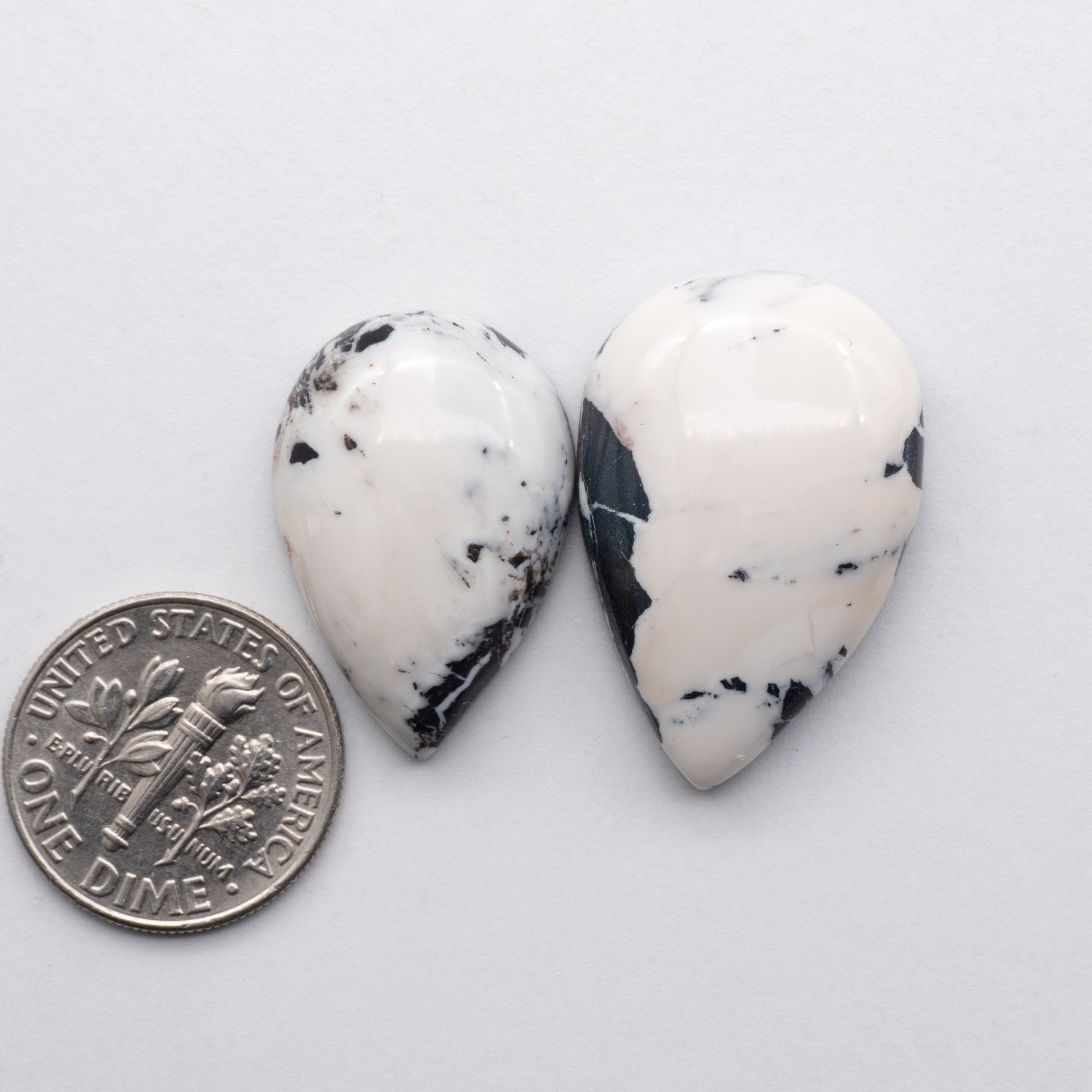 White Buffalo Cabochons have a glossy finish and are backed for added strength. White Buffaloe is mined in Nevada, USA White Buffalo is similar to turquoise and is used for jewelry making.