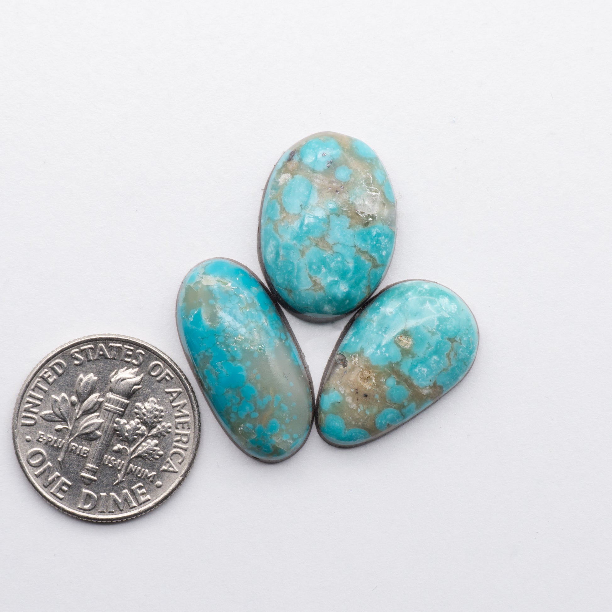 Cumpas Turquoise cabochons have a glossy finish and are backed for added strength. Cumpas Turquoise is mined in Sonora, Mexico.