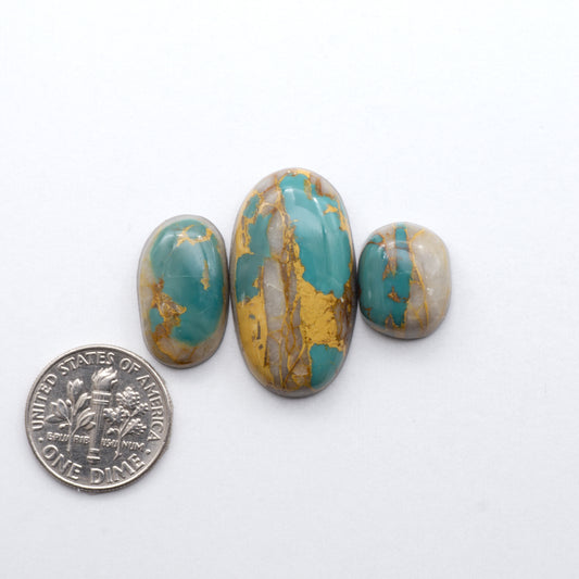 Royston Ribbon Turquoise cabochons are renowned for their unique shades of green, blues, making these cabochons a popular choice for jewelry makers