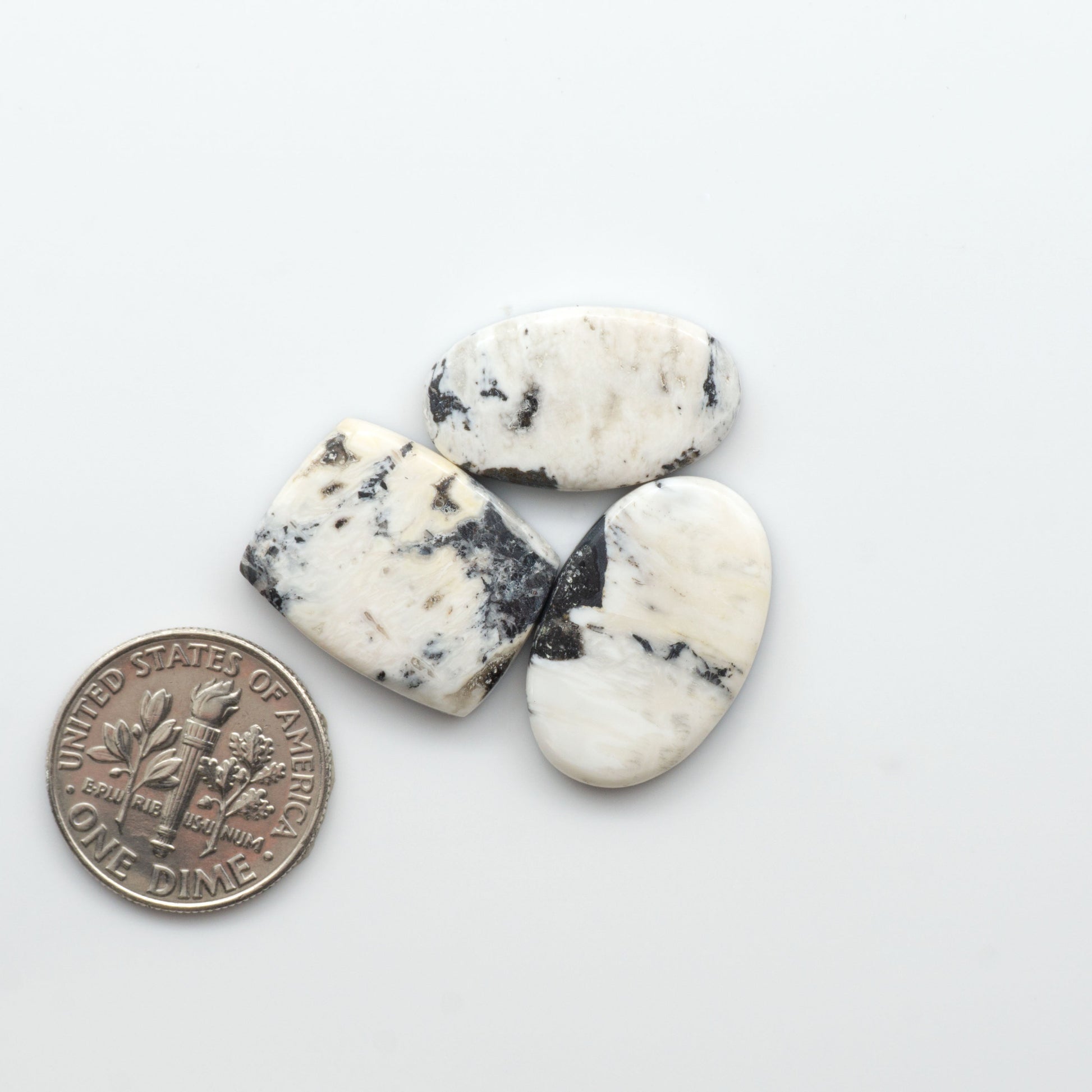 Natural White Buffalo Stone Cabochons are semi-precious gemstones cut into shapes ideal for jewelry-making, crafting and are backed for added strength. 