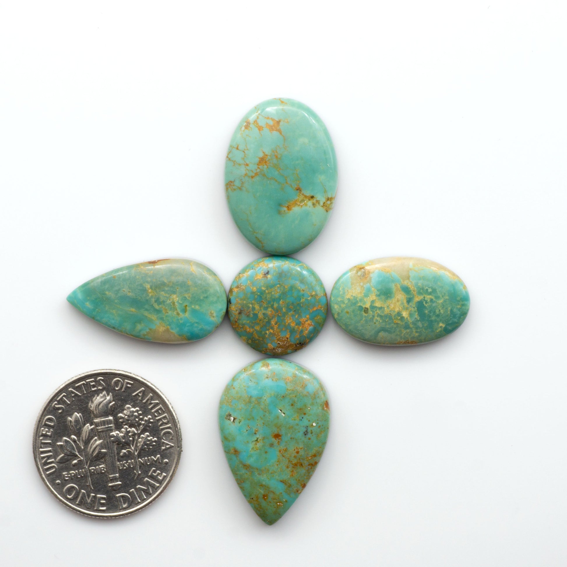 Experience the beauty of Turquoise Mountain Cabochons. With their distinctive blue and green color, these gemstones are perfect for any jewelry piece.