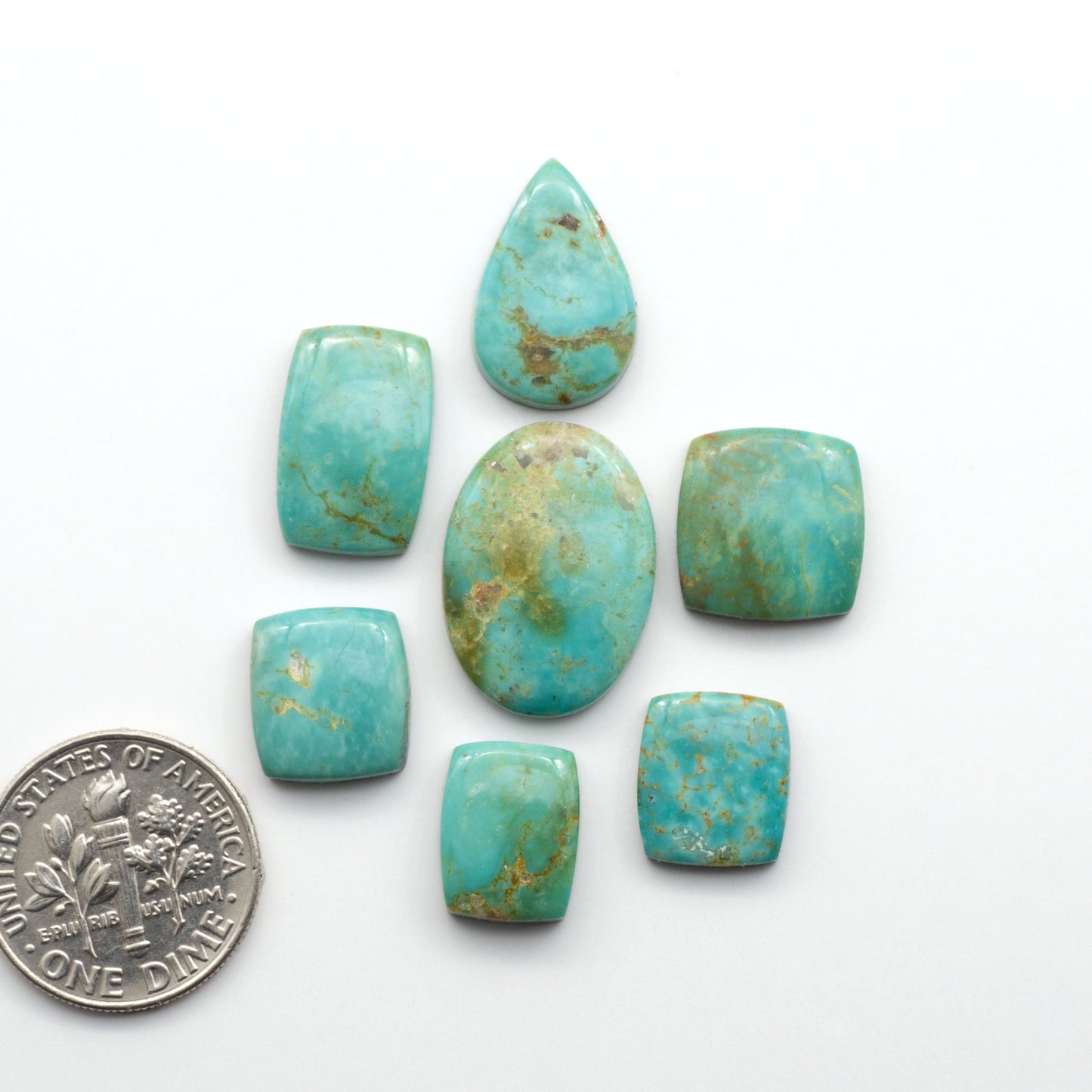 Experience the beauty of Turquoise Mountain Cabochons. With their distinctive blue and green color, these gemstones are perfect for any jewelry piece.