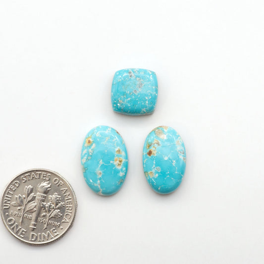 Experience the unique beauty of Fox Turquoise, mined in Nevada, USA. These natural cabochons are backed for added strength.
