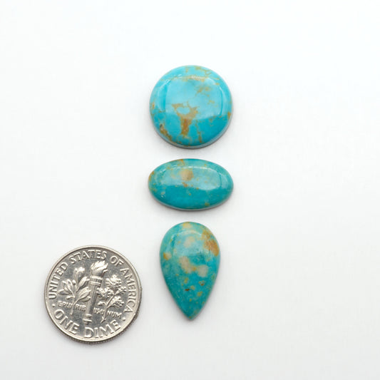 Nacozari turquoise cabochons are striking gemstones known for their vibrant blue to greenish-blue colors and pyrite, these stones are prized in jewelry making.