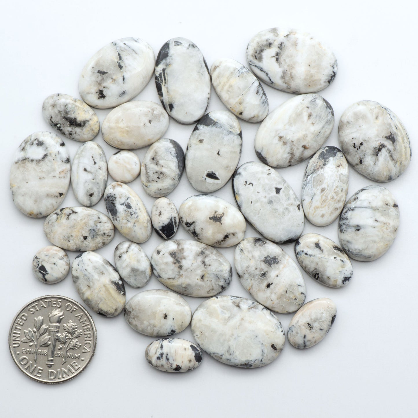 Natural White Buffalo Stone Cabochons are semi-precious gemstones cut into shapes ideal for jewelry-making, making them an excellent choice for artisans.