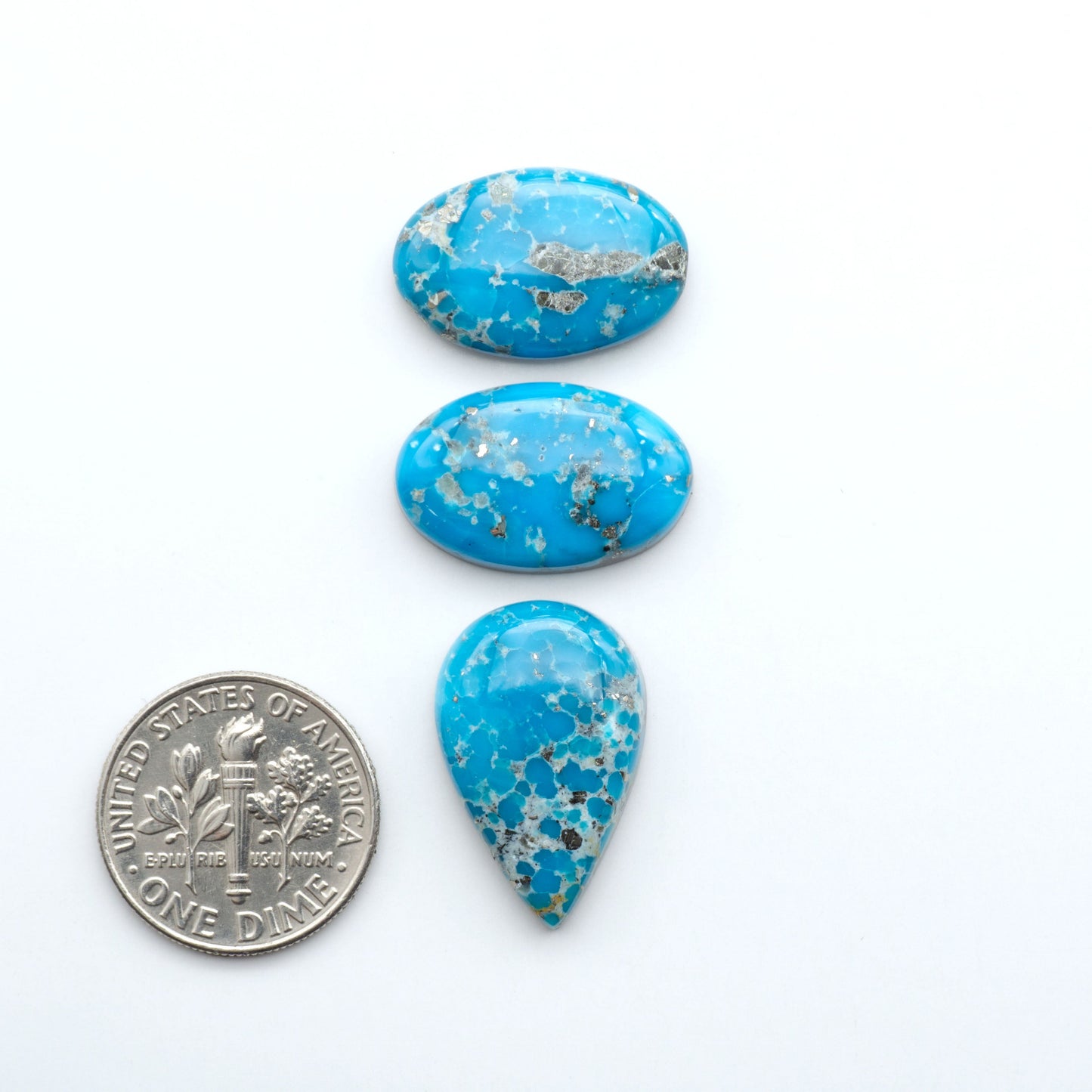 Create stunning handcrafted jewelry with Blue Bird Turquoise Cabochons. Their rich blue color and polish make them perfect for silversmiths and jewelry makers.