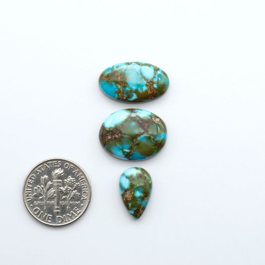 Kingman Turquoise Cabochons are a staple in the jewelry industry, known for their stunning blue-green color. Perfect for necklaces, earrings, and more!

