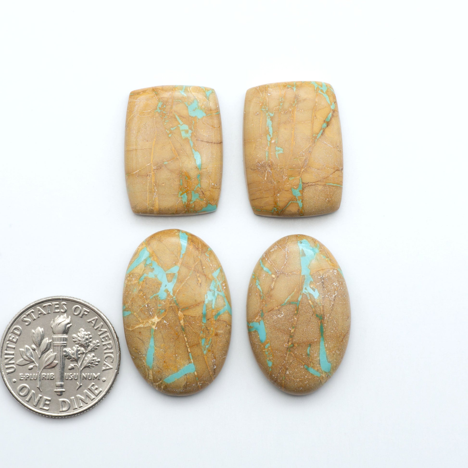 These Crow Springs Ribbon Turquoise Cabochons have a rich color and matrix that are sure to add a unique touch to a variety of jewelry pieces.