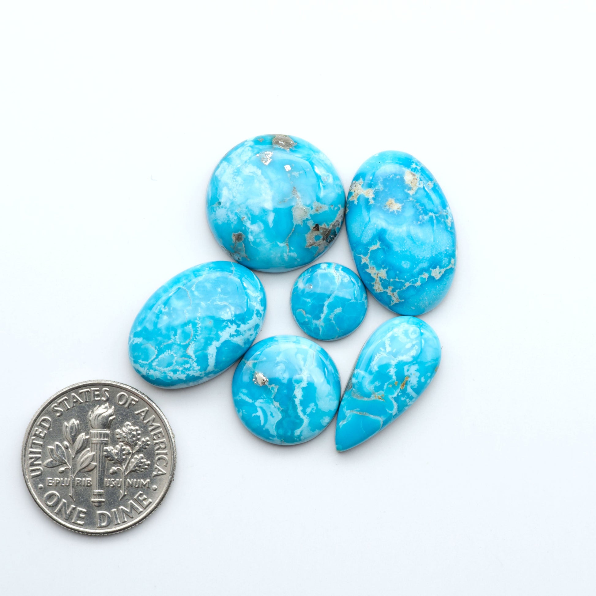 Create stunning handcrafted jewelry with Blue Bird Turquoise Cabochons. Their rich blue color and polish make them perfect for silversmiths and jewelry makers.