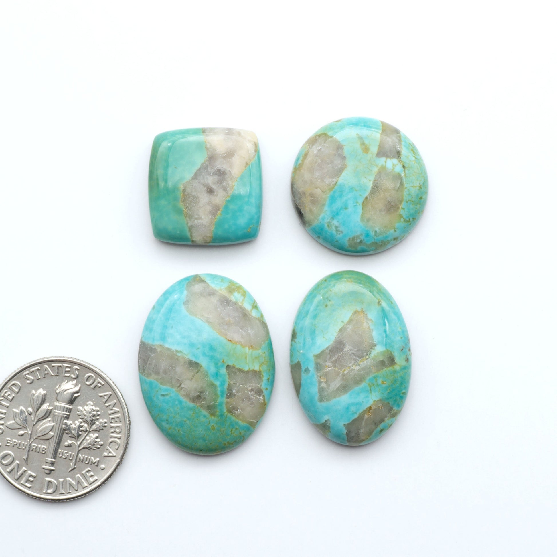 Experience the beauty of Turquoise Mountain Cabochons. With their distinctive blue and green color, these gemstones are perfect for any jewelry piece.
