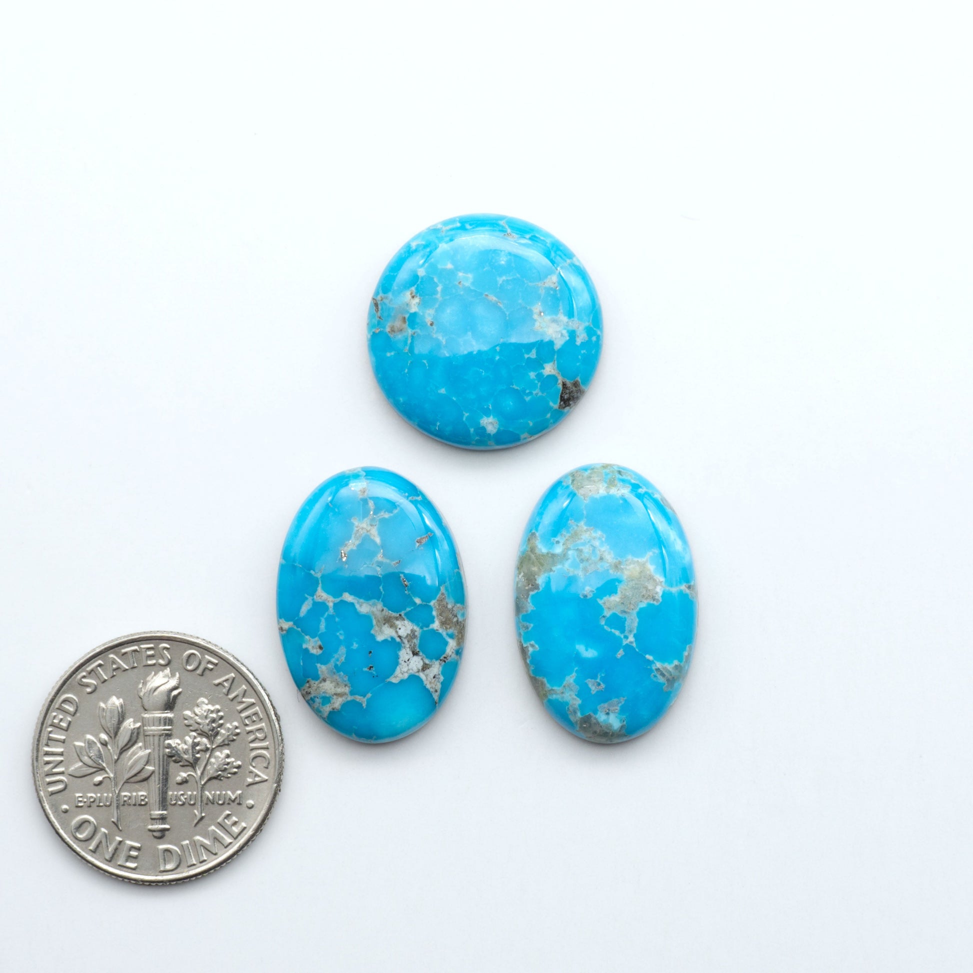 Create stunning handcrafted jewelry with Blue Bird Turquoise Cabochons. Their rich blue color and polish make them perfect for silversmiths and jewelry makers.