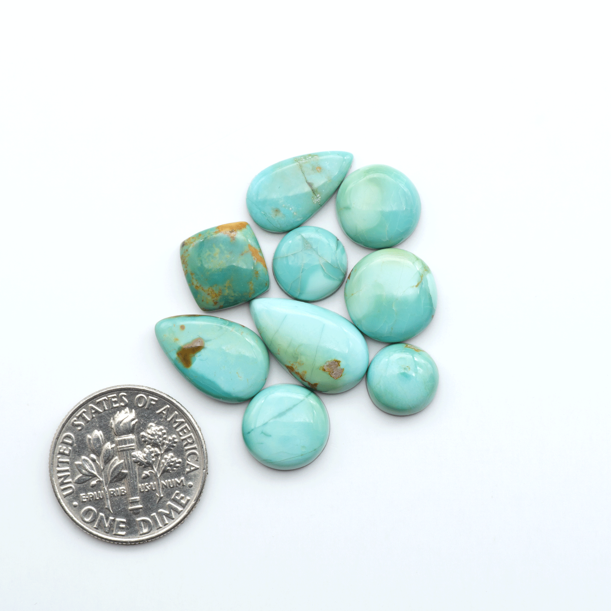 Add a touch of beauty to your collection with our stunning Pilot Mountain Turquoise Cabochons. Perfect for jewelry making each piece is truly one-of-a-kind.