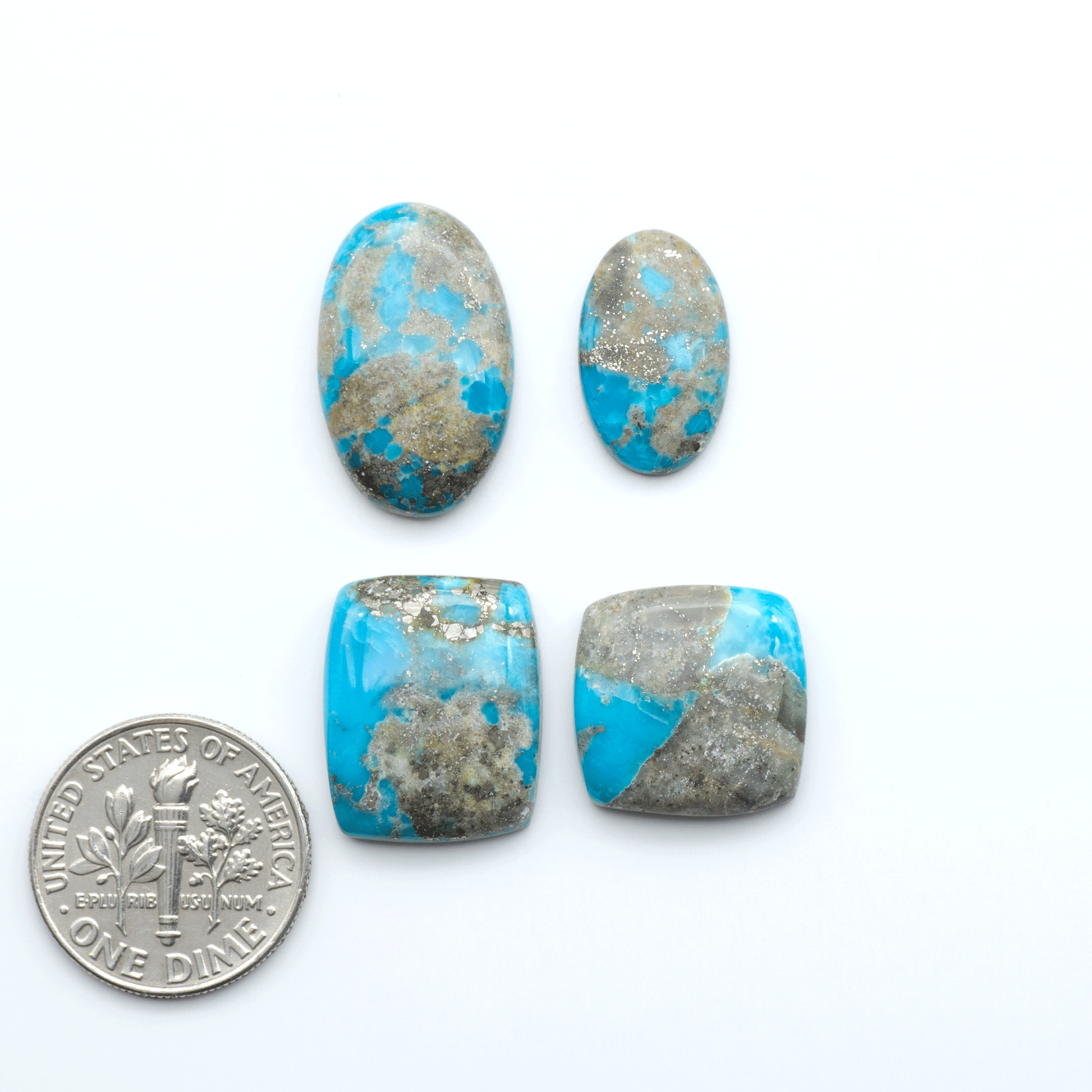 Nacozari turquoise cabochons are striking gemstones known for their vibrant blue to greenish-blue colors and pyrite, these stones are prized in jewelry making.