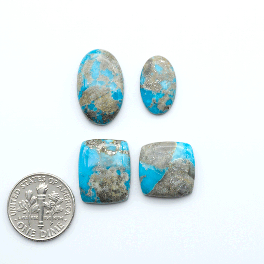 Nacozari turquoise cabochons are striking gemstones known for their vibrant blue to greenish-blue colors and pyrite, these stones are prized in jewelry making.