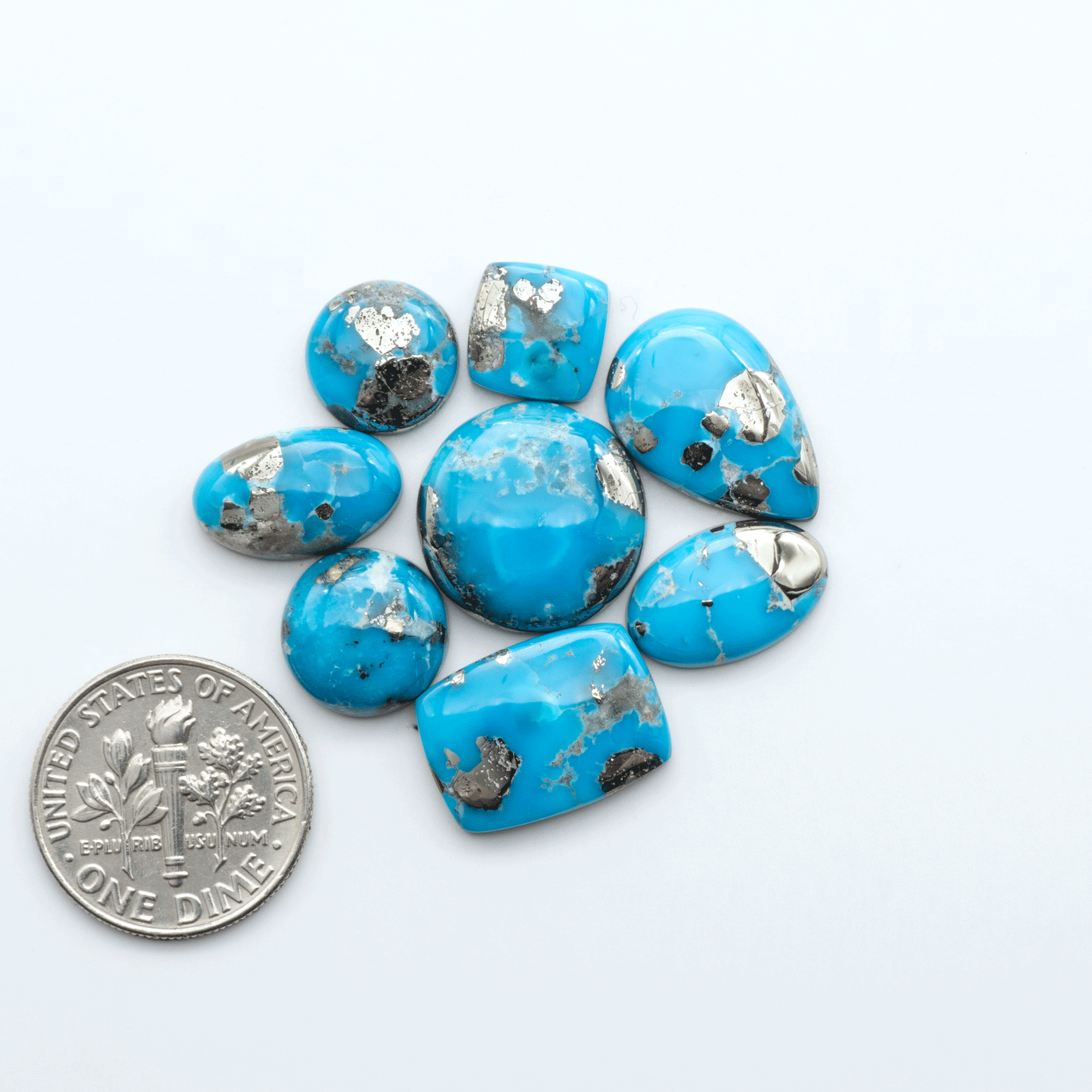 Create stunning handcrafted jewelry with Blue Bird Turquoise Cabochons. Their rich blue color and polish make them perfect for silversmiths and jewelry makers.