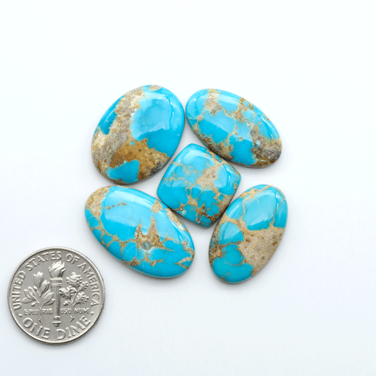 Sierra Bella Turquoise cabochons feature rich blue-green color and natural matrix variation. Ideal for silversmiths, jewelers, and custom jewelry designs.