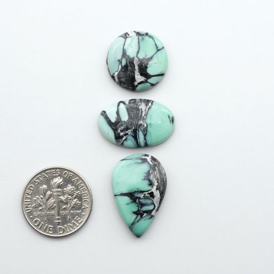 Shop Variscite cabochons with natural matrix patterns, ideal for silversmiths and jewelry makers creating custom rings and pendants.