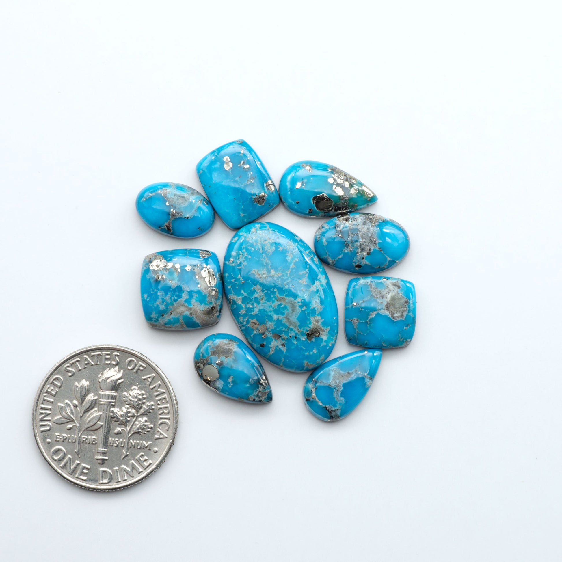 Create stunning handcrafted jewelry with Blue Bird Turquoise Cabochons. Their rich blue color and polish make them perfect for silversmiths and jewelry makers.