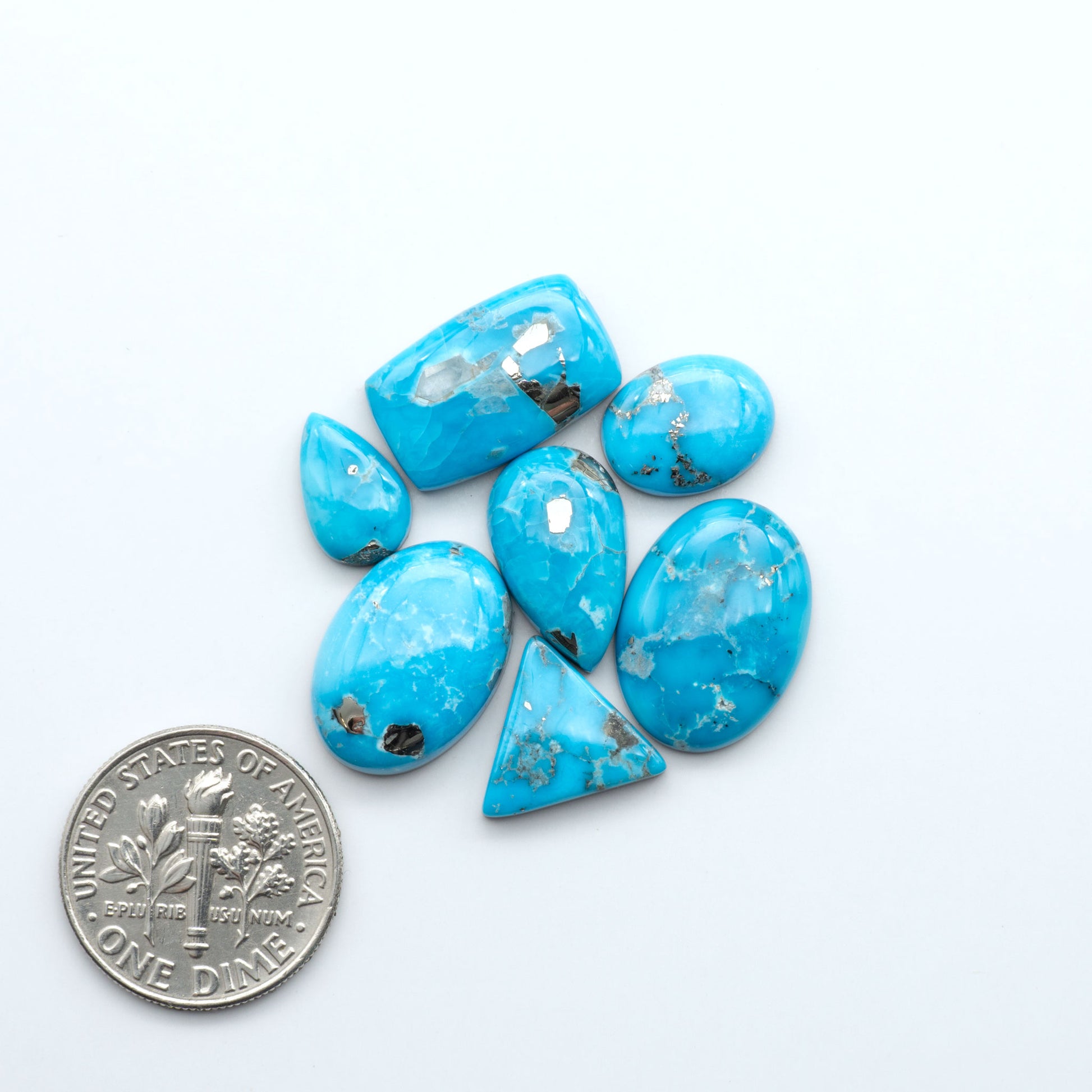 Create stunning handcrafted jewelry with Blue Bird Turquoise Cabochons. Their rich blue color and polish make them perfect for silversmiths and jewelry makers.