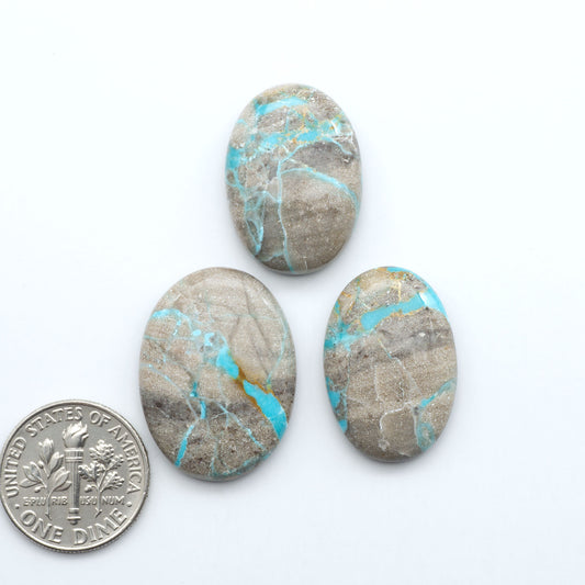 Carico Lake Turquoise cabochons with vibrant aqua-blue to turquoise tones and natural matrix, ideal for rings, pendants, and artisan jewelry.