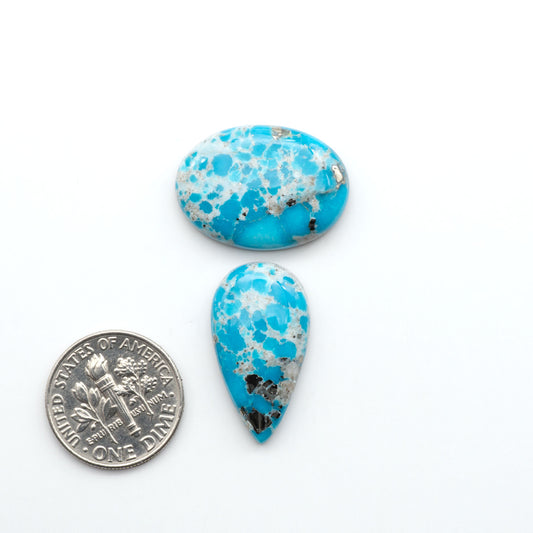Create stunning handcrafted jewelry with Blue Bird Turquoise Cabochons. Their rich blue color and polish make them perfect for silversmiths and jewelry makers.
