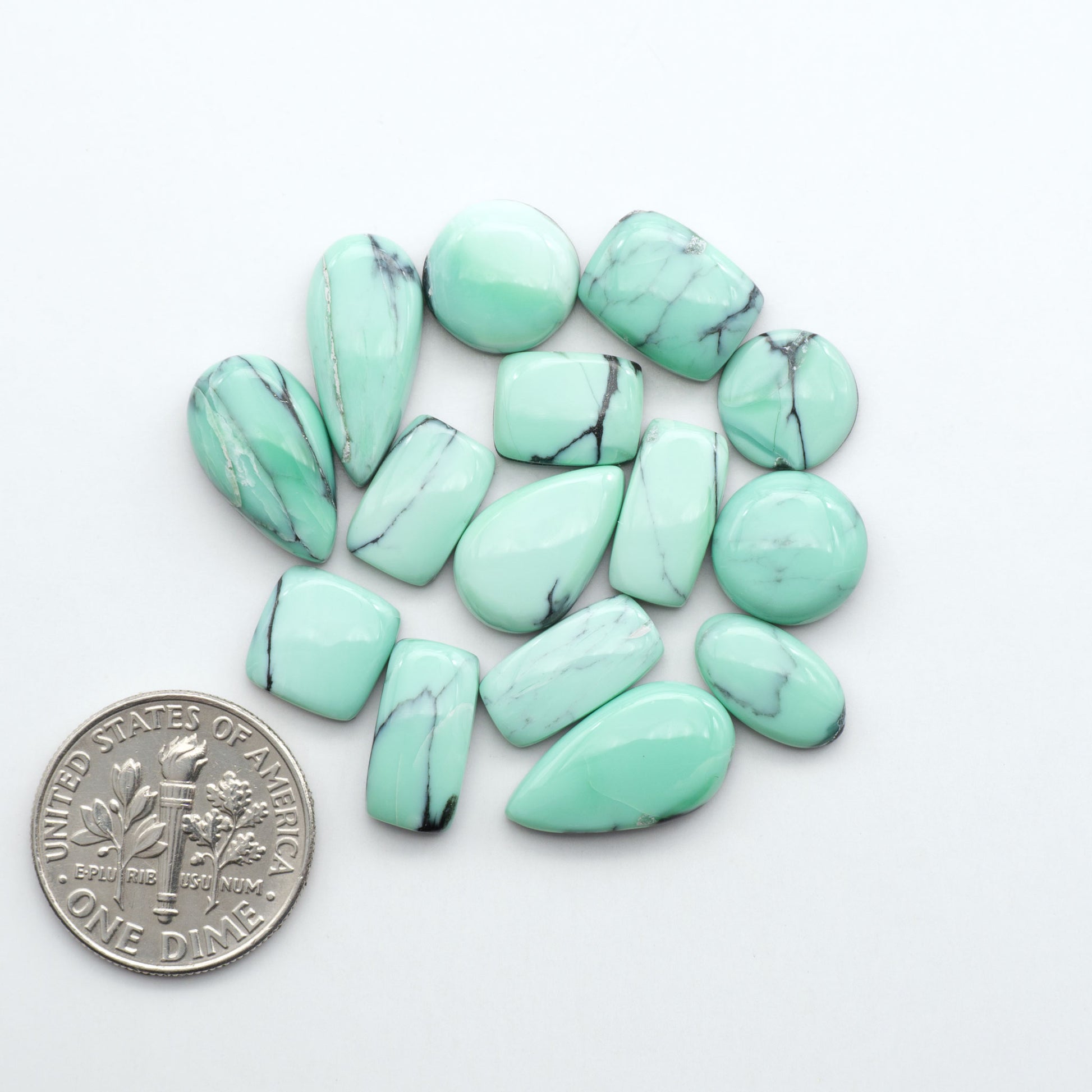 Shop Variscite cabochons with natural matrix patterns, ideal for silversmiths and jewelry makers creating custom rings and pendants.