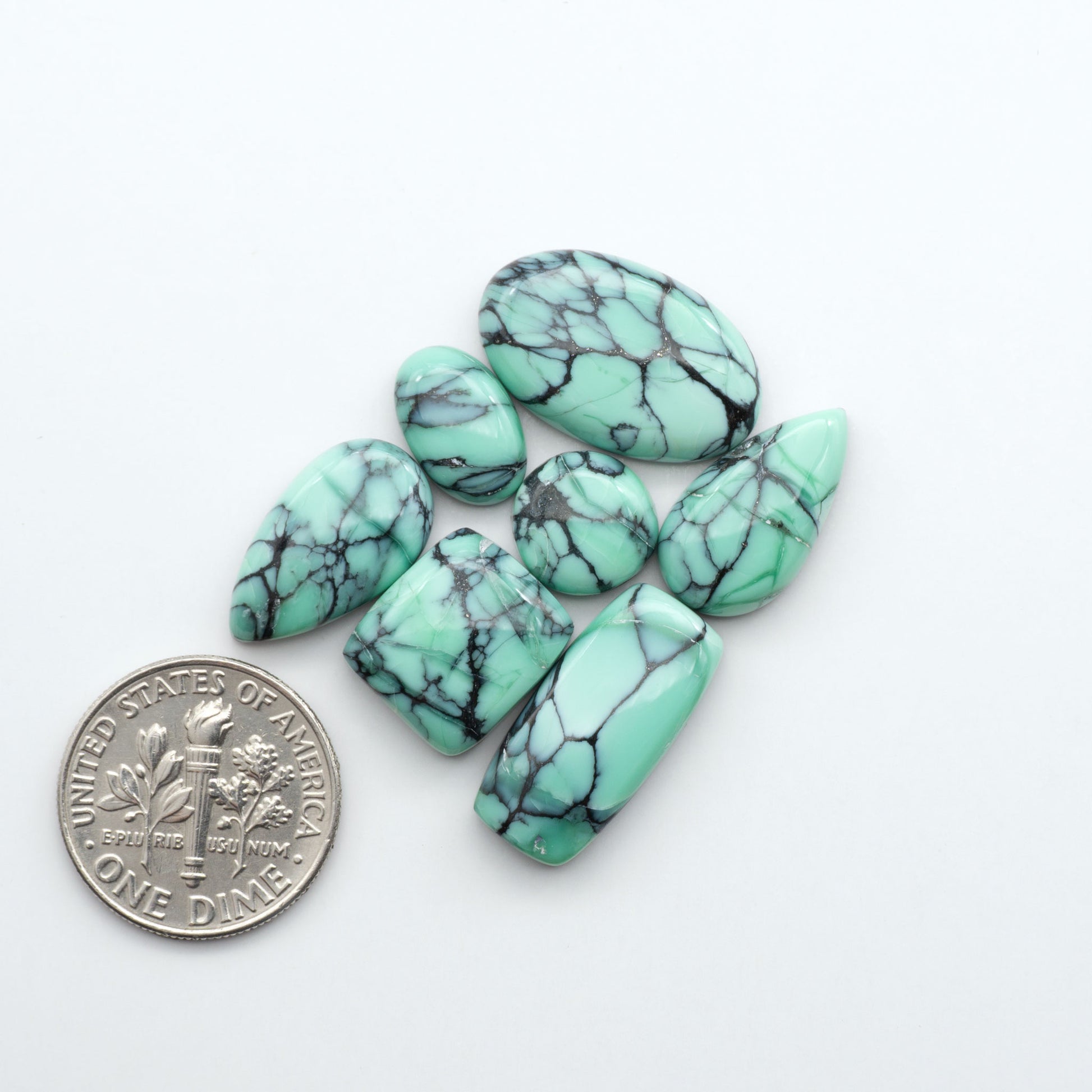 Create stunning handcrafted jewelry with Blue Bird Turquoise Cabochons. Their rich blue color and polish make them perfect for silversmiths and jewelry makers.