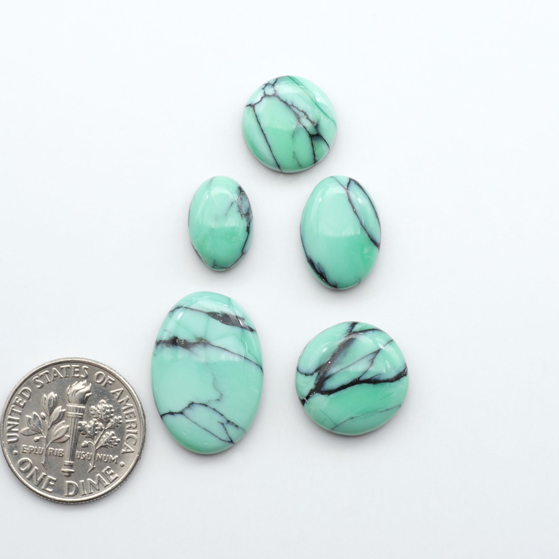 Create stunning handcrafted jewelry with Blue Bird Turquoise Cabochons. Their rich blue color and polish make them perfect for silversmiths and jewelry makers.