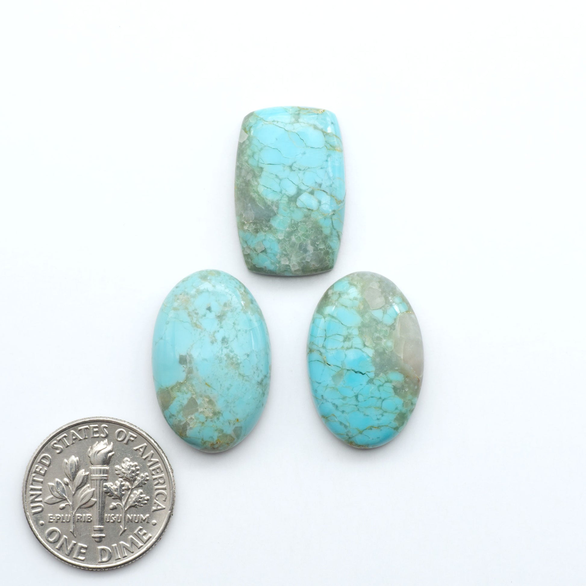 Add a touch of beauty to your collection with our stunning Pilot Mountain Turquoise Cabochons. Perfect for jewelry making each piece is truly one-of-a-kind.