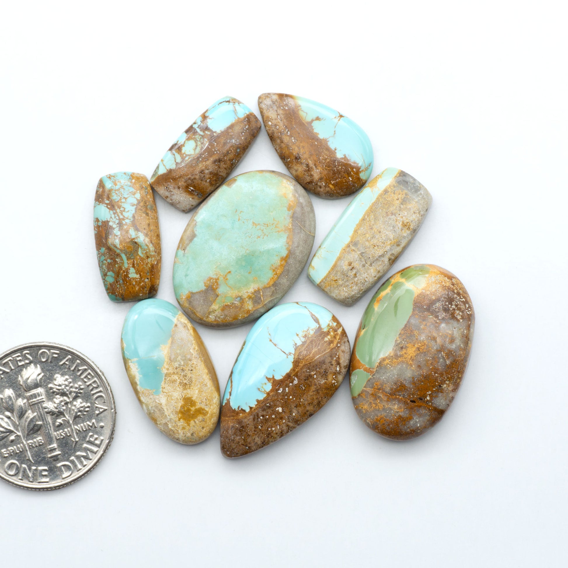 These Crow Springs Ribbon Turquoise Cabochons have a rich color and matrix that are sure to add a unique touch to a variety of jewelry pieces.