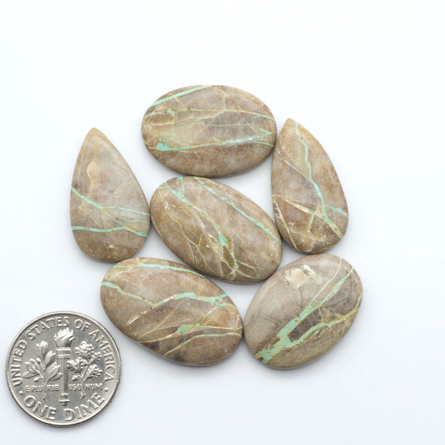 These Crow Springs Ribbon Turquoise Cabochons have a rich color and matrix that are sure to add a unique touch to a variety of jewelry pieces.